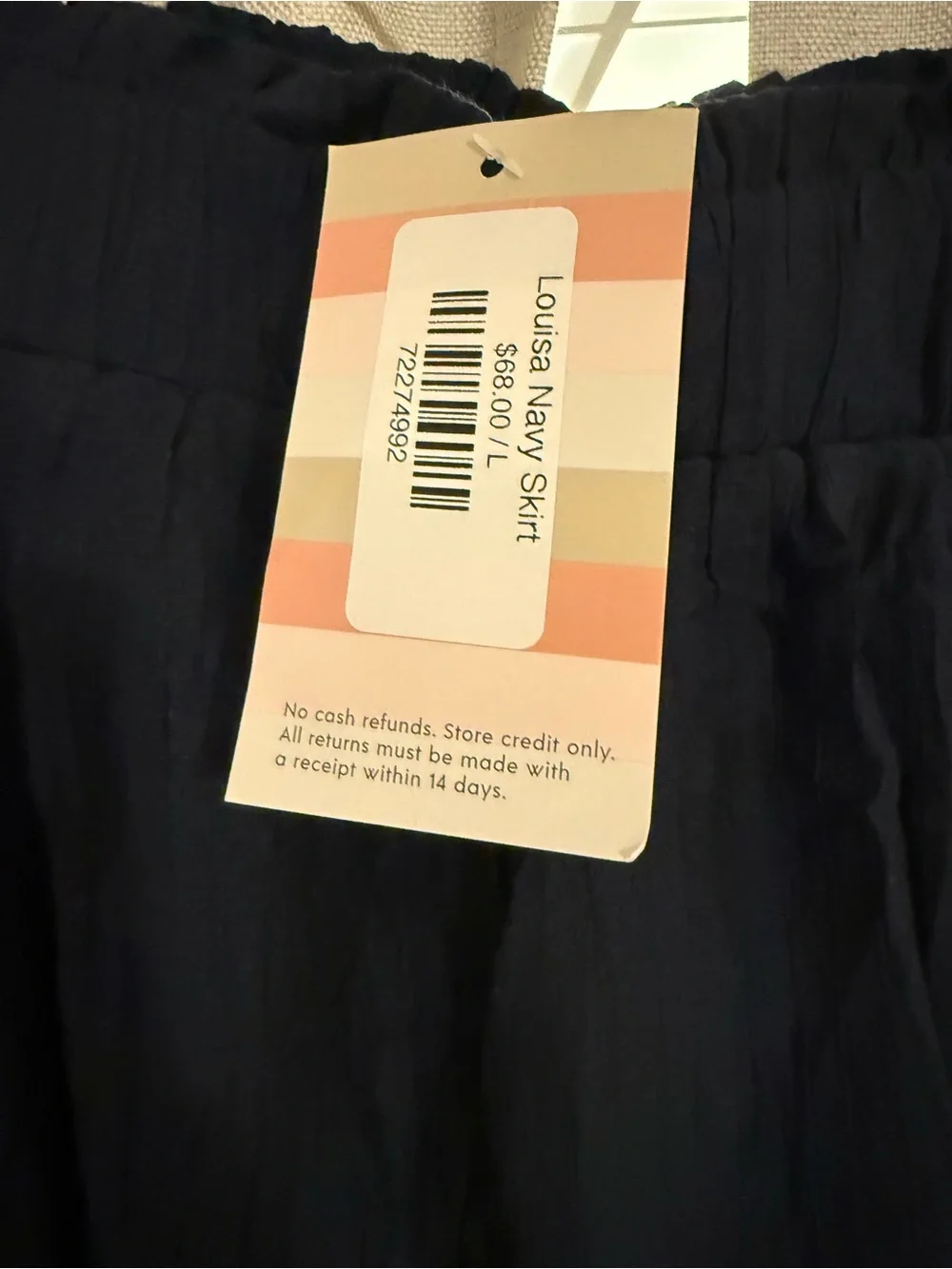 New Women's Navy Crinkle Maxi Skirt with Elastic Waist L Koo De Ker